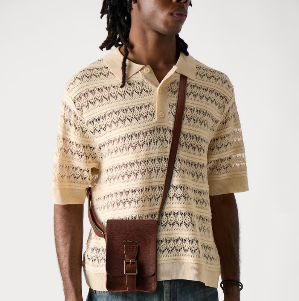 Dr. Martens Brown Crossbody Bag, Buckle Closure, Shoulder Strap, Unisex, Solid